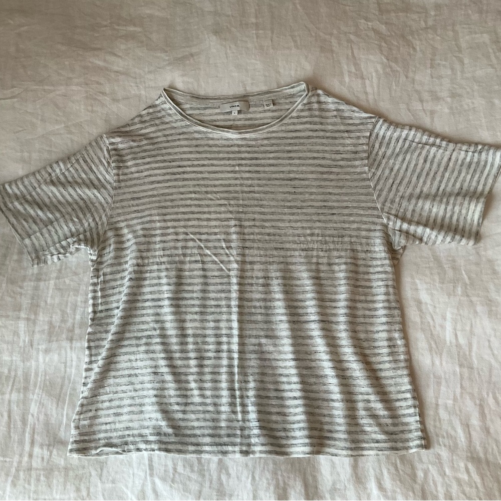 Vince striped linen boyfriend tee, oversized, large